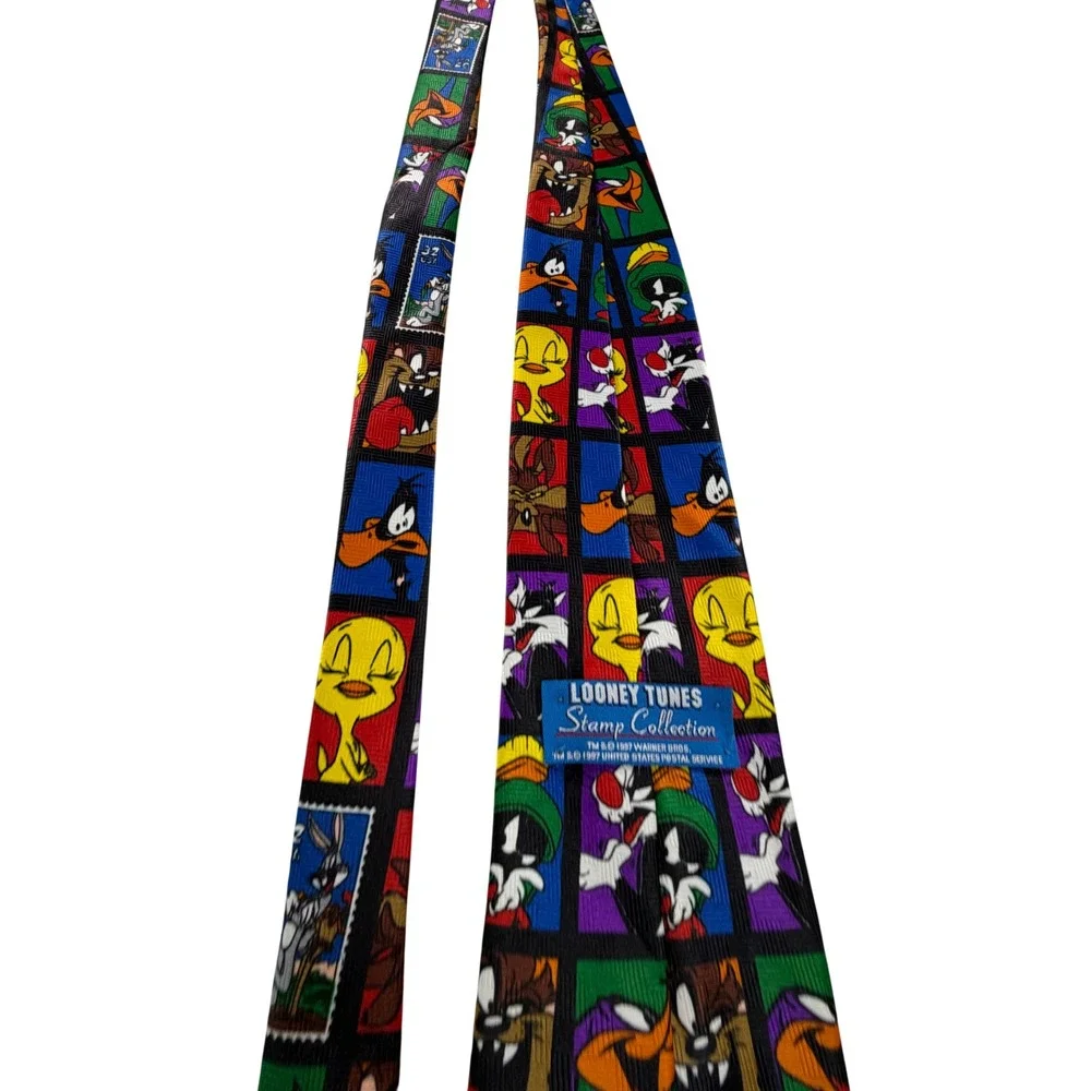Vintage 1997 Looney Tunes Stamp Collection Necktie Warner Bros USPS Characters